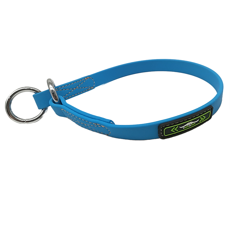 Adjustable Martingale Flat Blue Waterproof PVC Nylon Dog Slip Collar